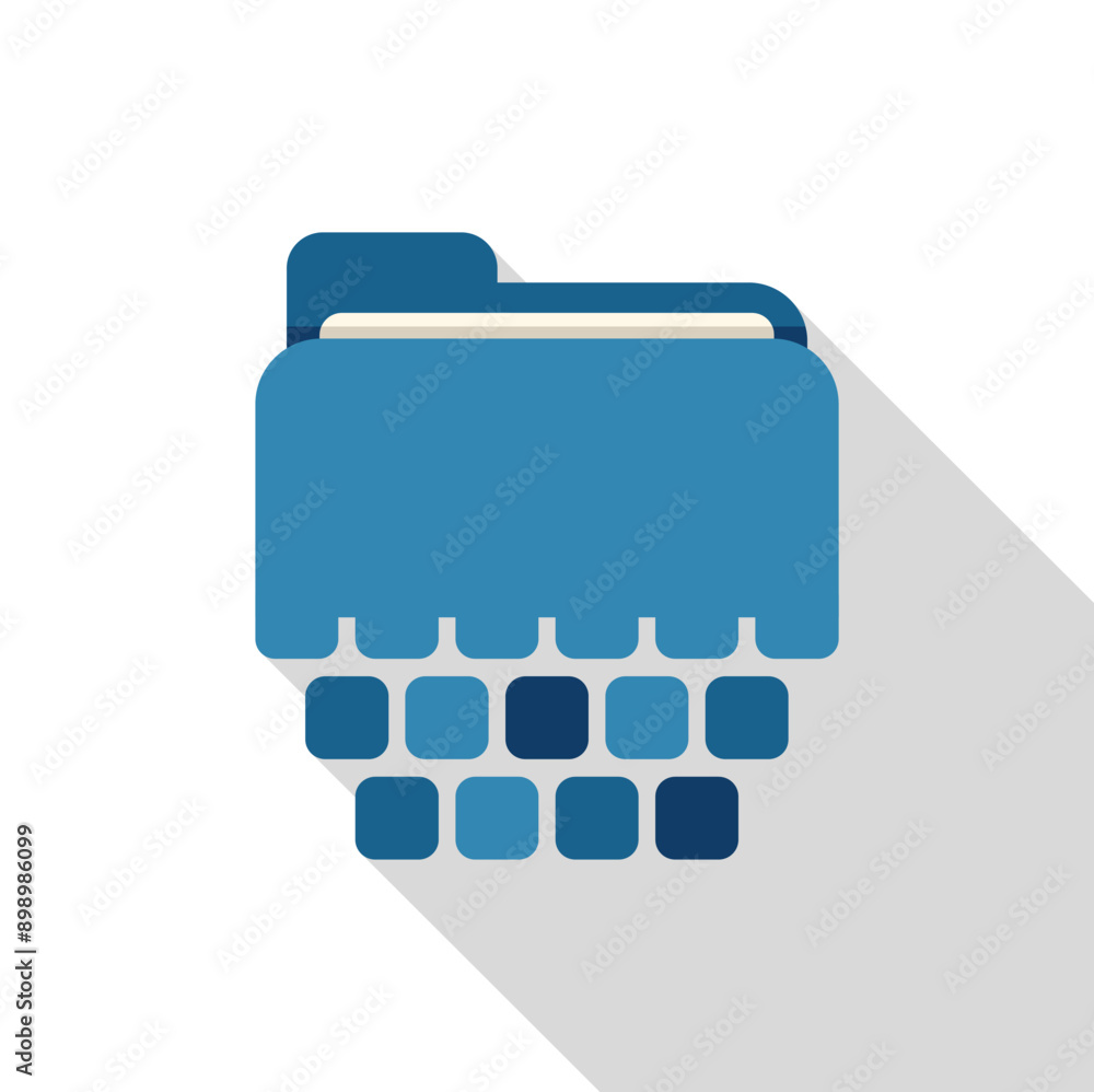 Poster blue folder transforming into digital data blocks representing cloud storage and technology