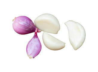 peeled red and white onion isolated