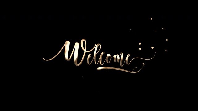 Animated welcome gold letteing alpha channel background