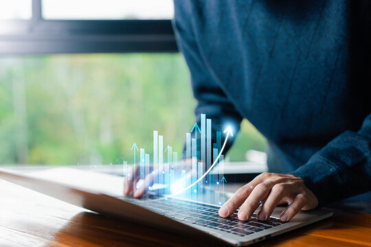 concept of trade forex digital technology online, rate exchange trader, index fund. graph chart economic growth business in the stock market, strategy analysis investors to invest. Buy and sell stocks