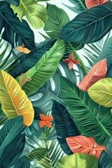 Obraz premium A beautiful display of tropical leaves and flowers on a decorative plate