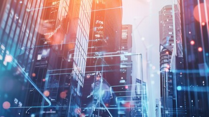 Obraz premium Cityscape with Futuristic Overlay