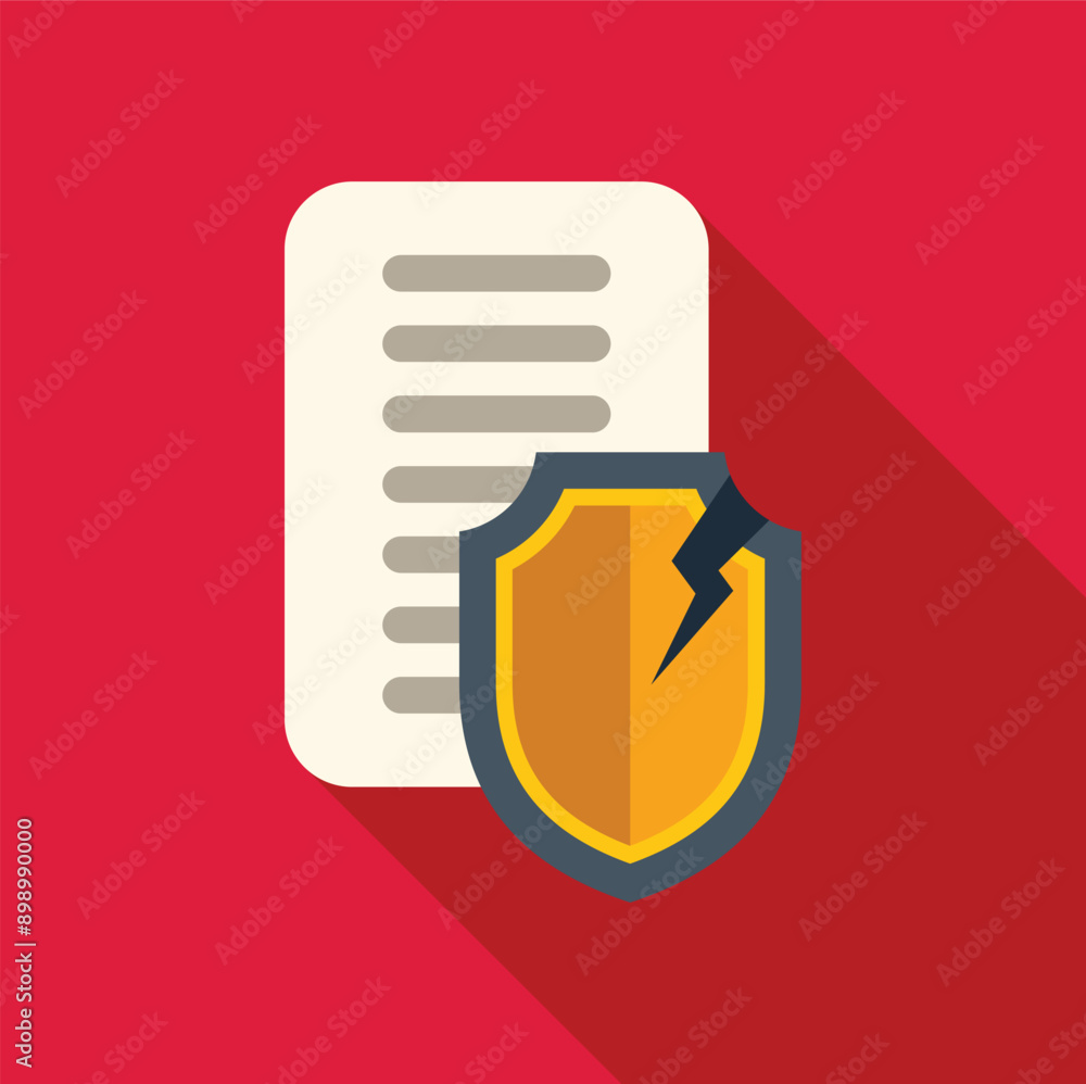 Poster broken shield is trying to protect a document, but it's failing, representing a data security breach
