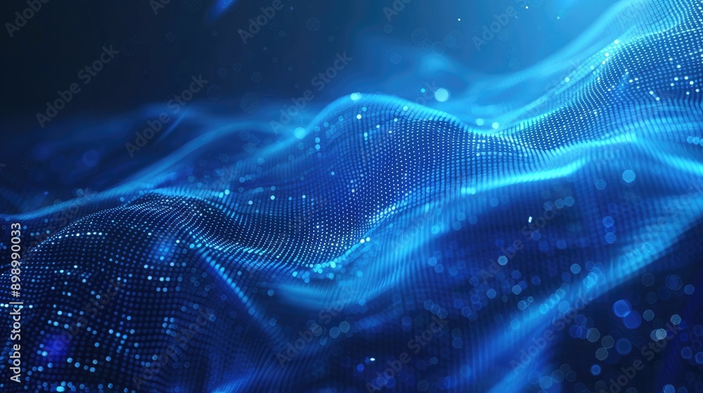 Poster modern blue abstract background with dynamic glowing lines, showcasing data technology concepts.