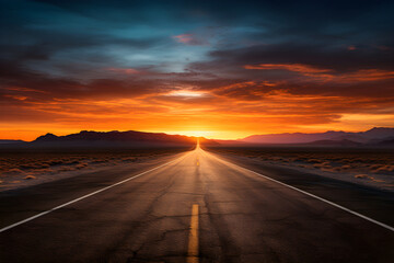 Endless Journey: A Never-ending Road Stretched out into the Dusk and Dawn Horizon