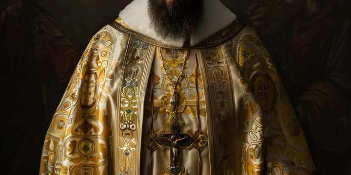 Padre ortodoxo grego com manto ornamentado