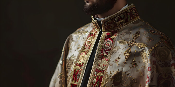 Padre ortodoxo grego com manto ornamentado