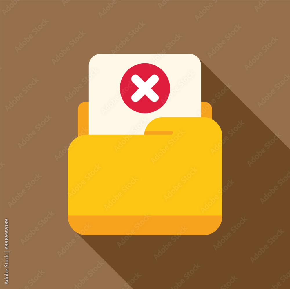 Poster yellow folder icon with canceled document inside representing deleted file concept