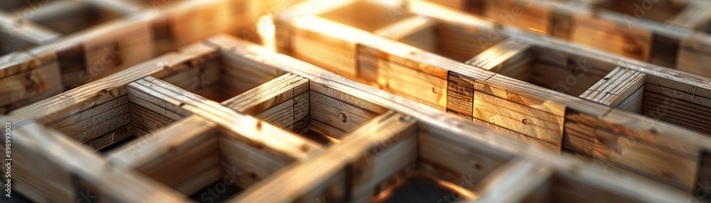 Poster close-up of wooden supports creating a strong building frame at a busy construction site these durab