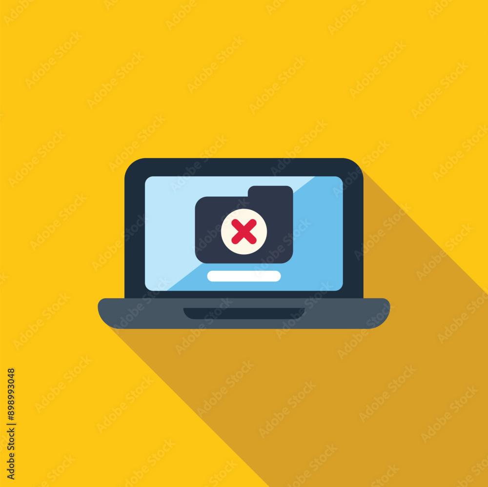 Aufkleber laptop is showing a folder with a red x, representing data loss or deletion