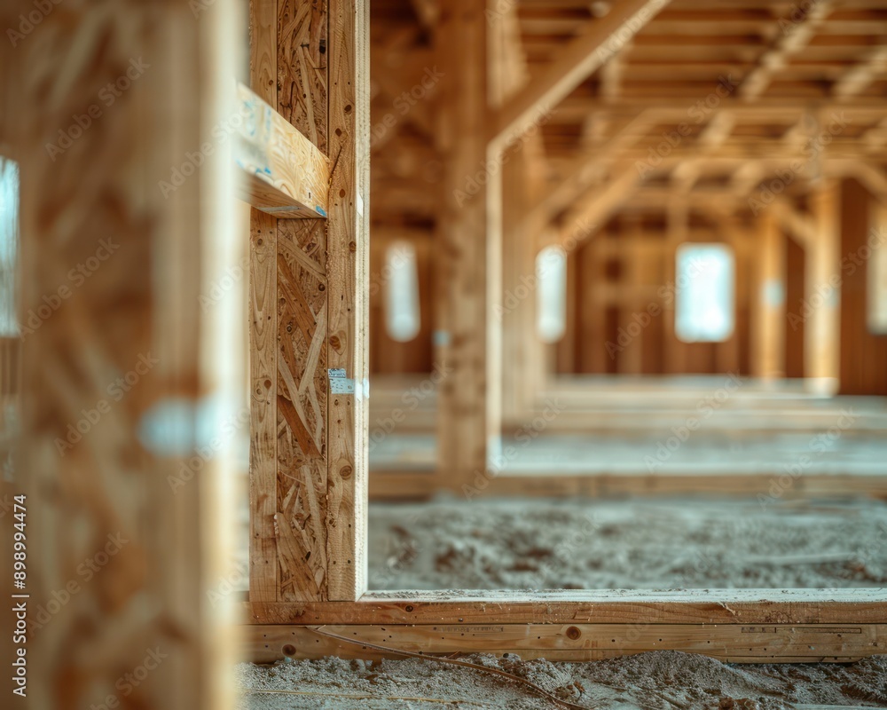 Poster wooden support framework construction a complex building structure in progress at a busy site, ensur