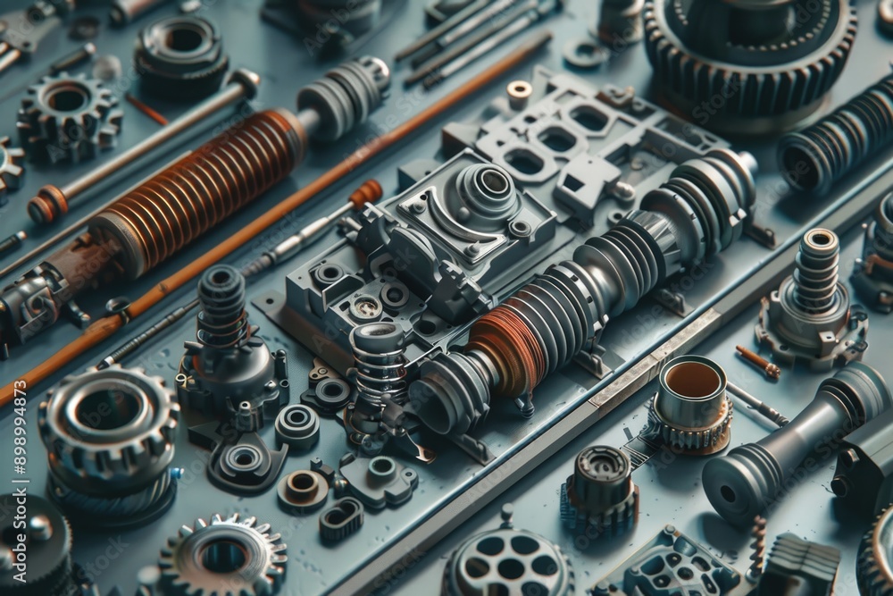 Poster mechanical components photographed in a studio setting, ideal for use in illustrations or presentati