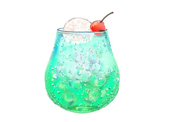 グラスに入ったクリームソーダのカラーイラスト