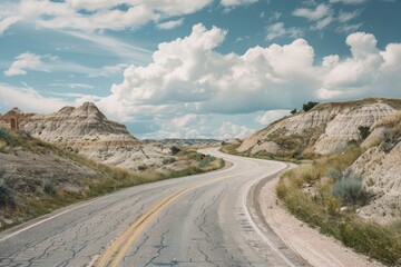 A road with a yellow center line running down the middle, suitable for illustrations or designs related to transportation and infrastructure
