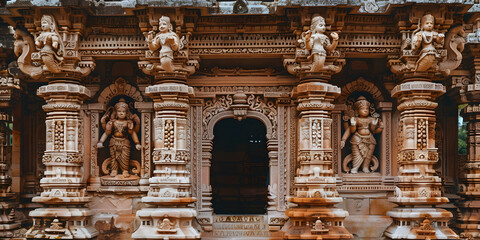 Fototapeta premium Templo hindu adornado com intricadas esculturas.