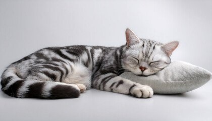 Sleeping American Shorthair Cat on Pillow