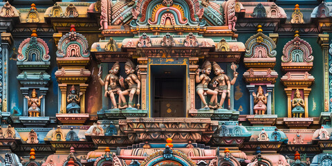 Obraz premium Templo hindu com esculturas intrincadas e decorações vibrantes