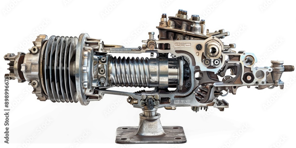 Poster a detailed view of a machine against a clean white surface, ideal for illustrating technical or indu
