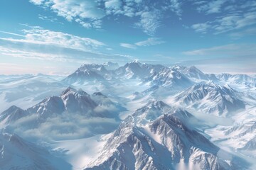 Aerial view of snow-capped mountains, suitable for travel, adventure or winter-themed projects