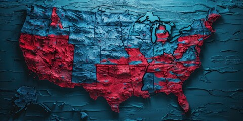 A colorful map of the United States painted directly onto a wall