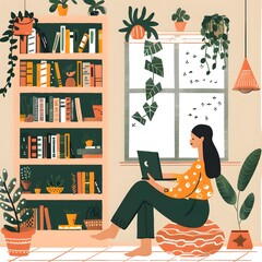 Woman Working From Home on a Laptop