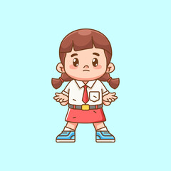 Cute girl Indonesian student elementary school confused kawaii chibi character mascot illustration