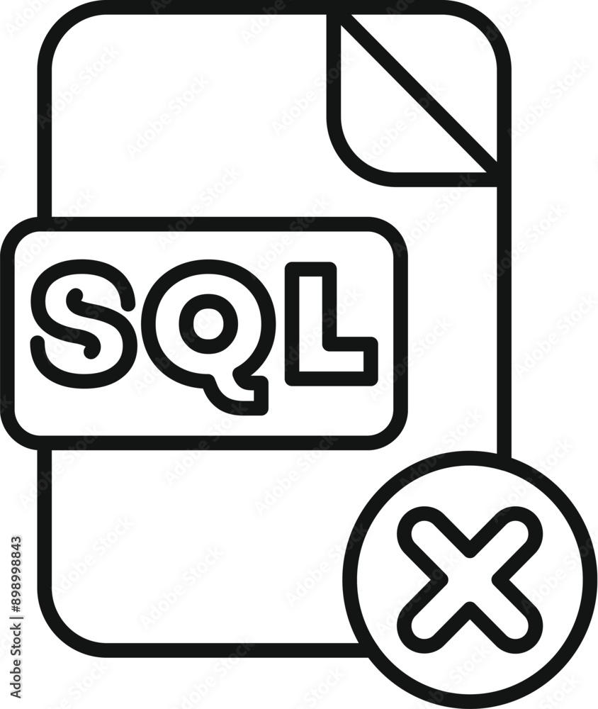 Poster simple icon of a data sheet with the file extension sql being cancelled