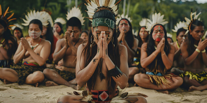 Povos ind&iacute;genas realizando um ritual cultural