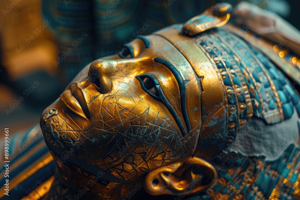 Poster a detailed view of a female statue's head, suitable for use in various contexts such as art, design,