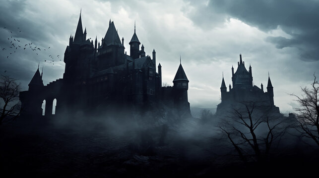 Foreboding Gothic Castle, Darkly Lit, Silhouette, Moody Ambience, generative AI