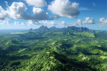 Obraz premium Aerial view of a mountain range from above, featuring rugged peaks and valleys