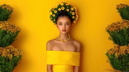 Yellow Dream: Fashion Model in Floral Crown