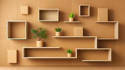 Fototapeta premium Modern Minimalist Shelf Design on Wood Wall