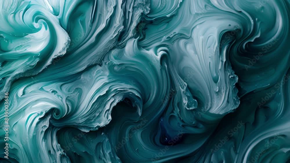 Poster a gradient of swirling textures in shades of teal and turquoise evoking the constantly shifting patt
