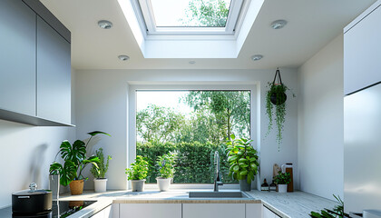 Contemporary kitchen skylight with empty frame