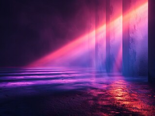 A beam of blue light in a purple background. 