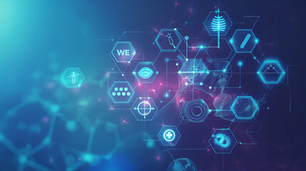 Abstract Digital Network With Hexagon Icons and a World Map