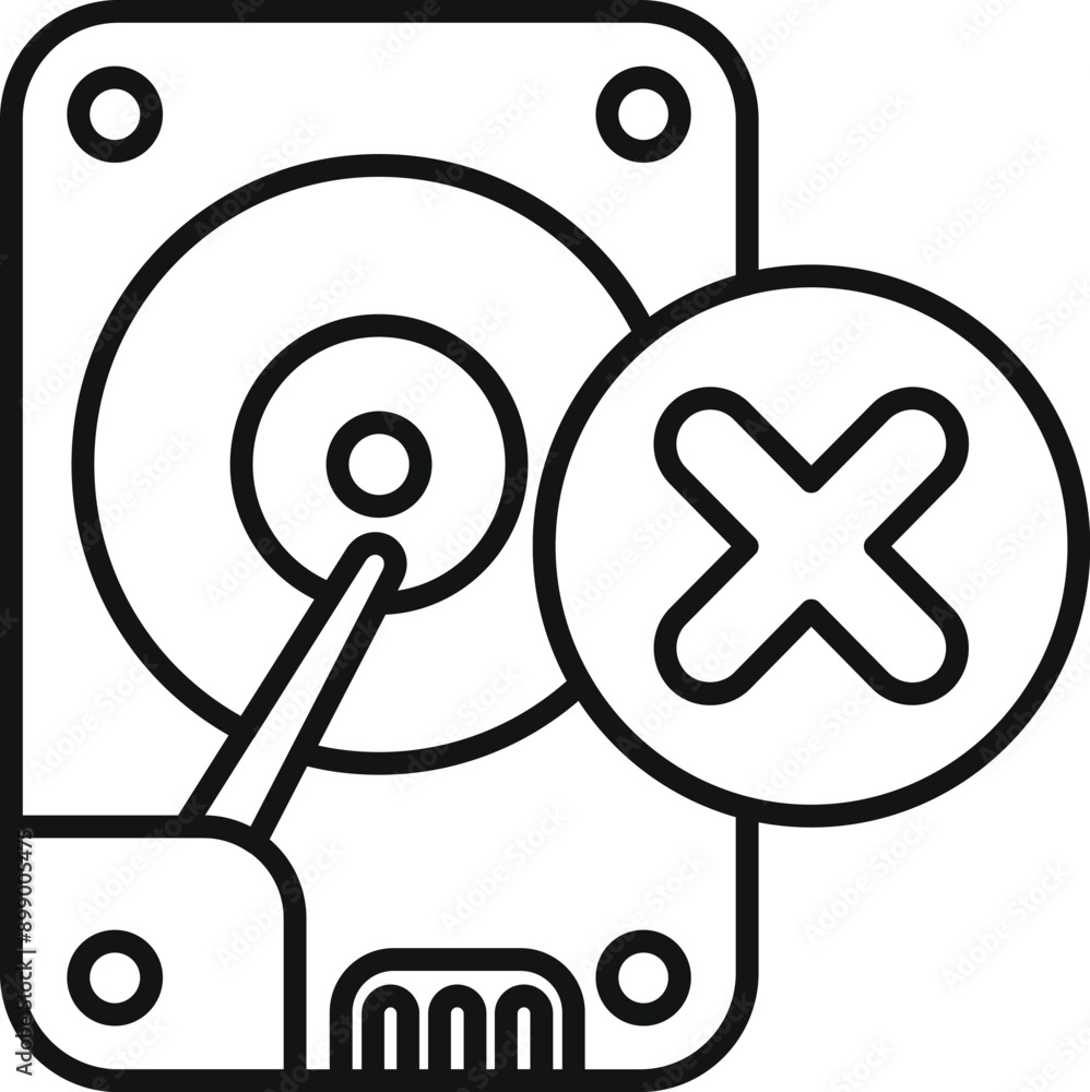 Aufkleber line art icon of a hard drive showing an error message, representing data loss or corruption