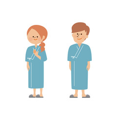健康診断　検査着を着た男性と女性のかわいいイラスト