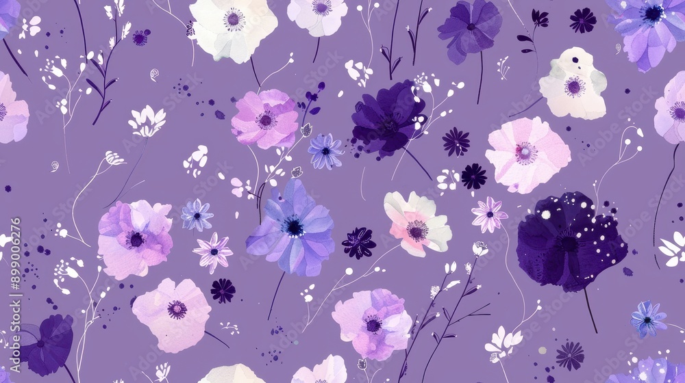 Poster cute flat minimal scabiosa two-way tight pattern