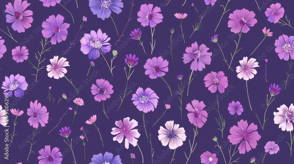 Poster cute flat minimal scabiosa two-way tight pattern