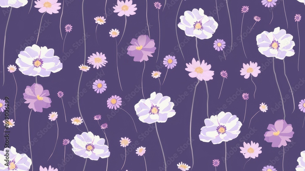 Poster cute flat minimal scabiosa two-way tight pattern