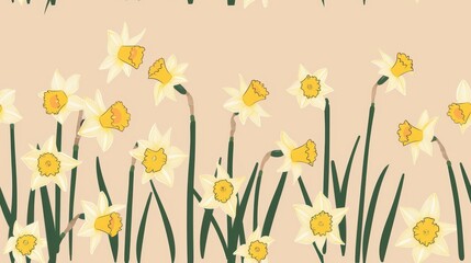 Cute flat minimal daffodil flowers vintage style