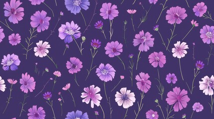 Fototapeta premium Cute flat minimal Scabiosa two-way tight pattern