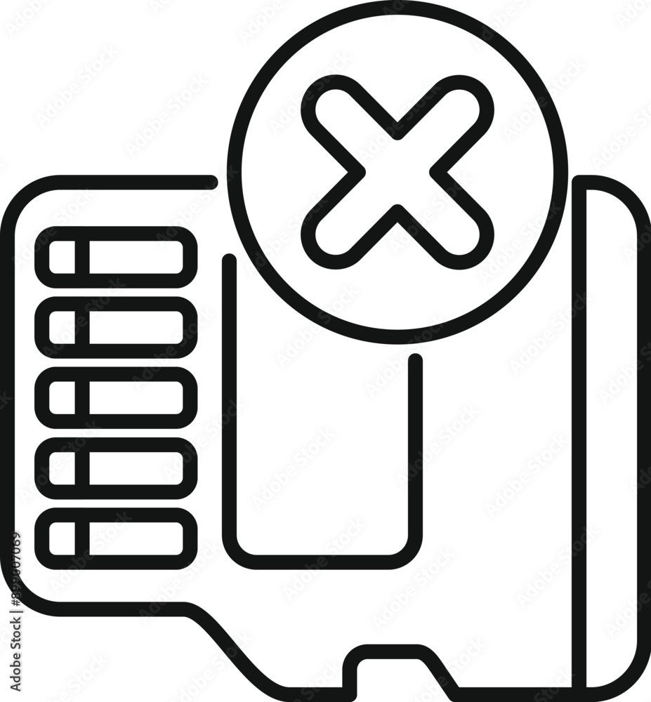 Poster line icon of a memory card showing an error message with a cross sign