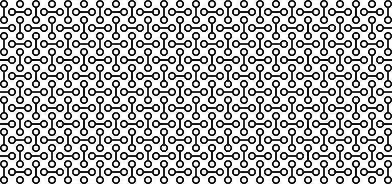 Seamless geometric pattern with circles, lines. Black and white network background.