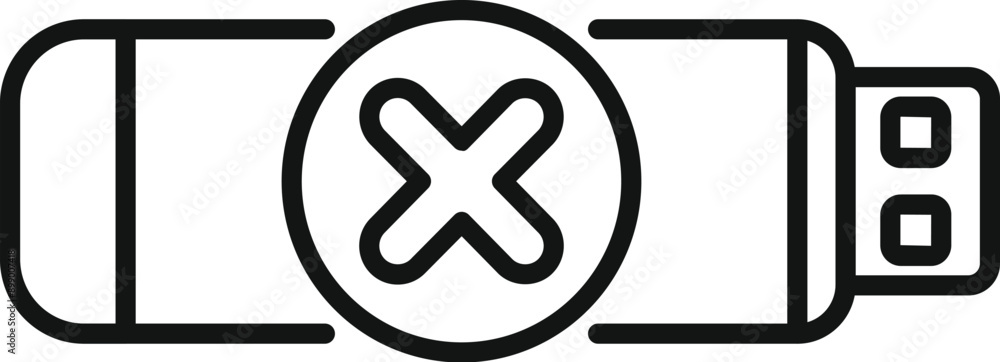 Poster simple vector illustration of a broken usb flash drive with an error cross mark
