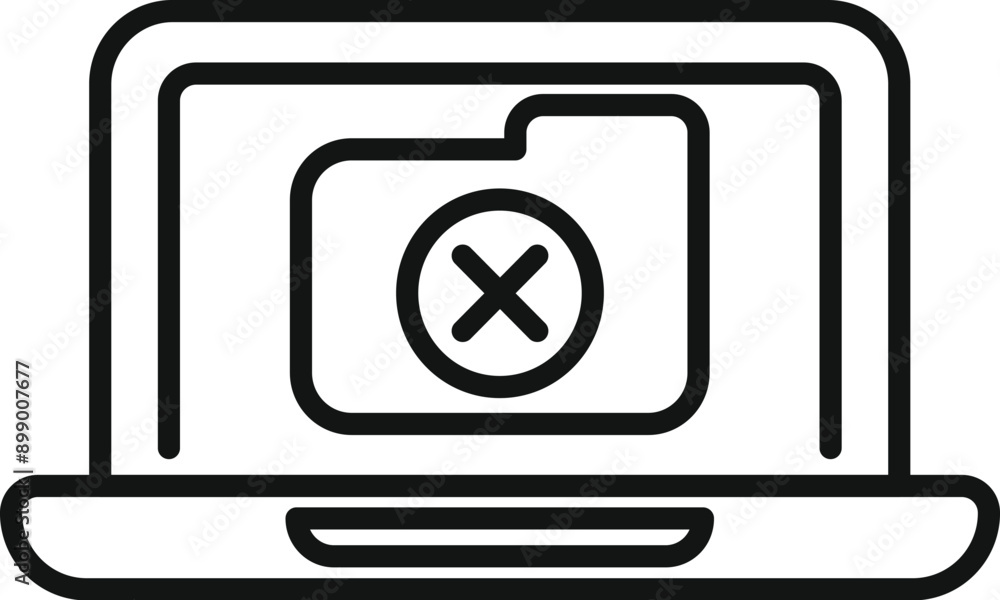 Aufkleber simple icon of a laptop showing a deleted folder, representing data loss