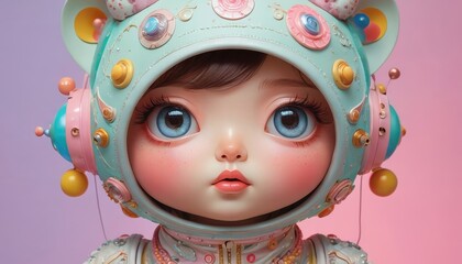 Fototapeta premium Cute Cartoon Girl in Space Suit.