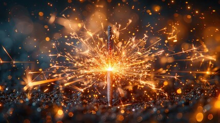 Golden Firework Texture with Thin Stroke Lines - Illustration Background for Happy New Year Overlay Montage Design